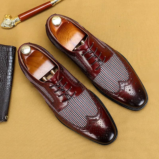 Herren Lederschuhe mit Lochmuster und Stoffeinsatz | Erik_1