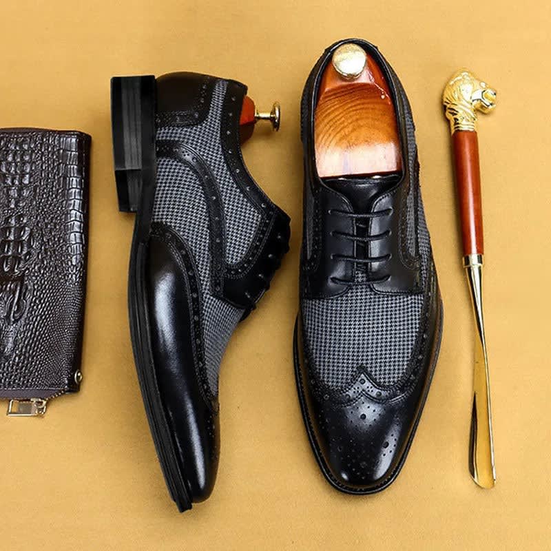Herren Lederschuhe mit Lochmuster und Stoffeinsatz | Erik