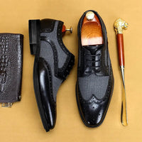 Herren Lederschuhe mit Lochmuster und Stoffeinsatz | Erik