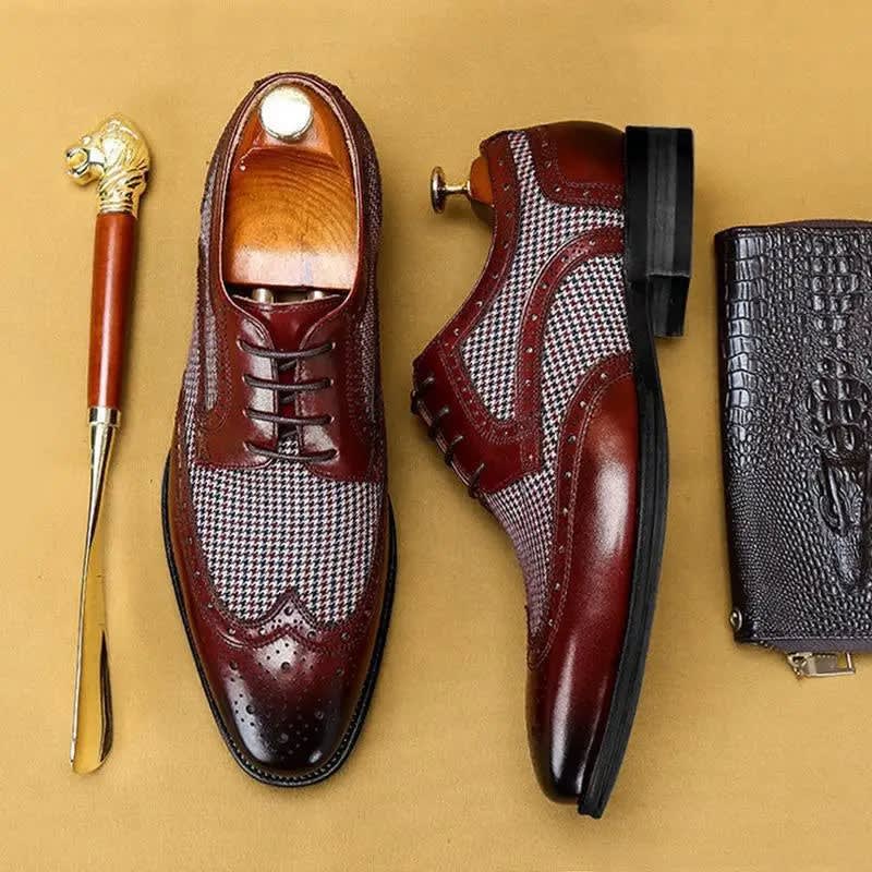 Herren Lederschuhe mit Lochmuster und Stoffeinsatz | Erik_3