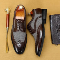 Herren Lederschuhe mit Lochmuster und Stoffeinsatz | Erik