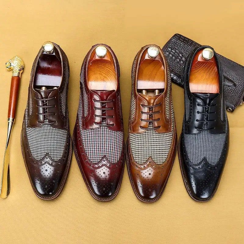 Herren Lederschuhe mit Lochmuster und Stoffeinsatz | Erik_6