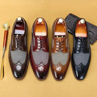 Herren Lederschuhe mit Lochmuster und Stoffeinsatz | Erik