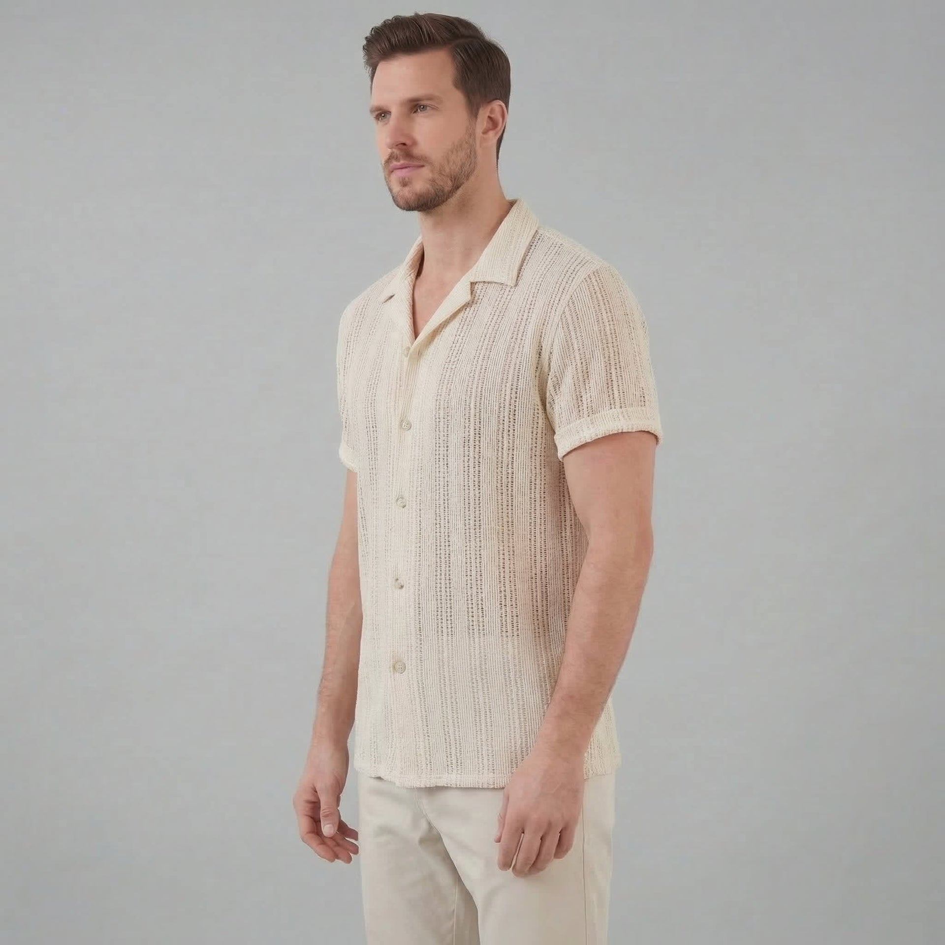 Herren Strickhemd Lochmuster mit Kubakragen | Gustav