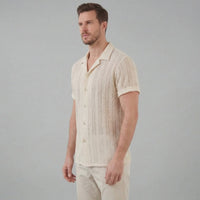 Herren Strickhemd Lochmuster mit Kubakragen | Gustav