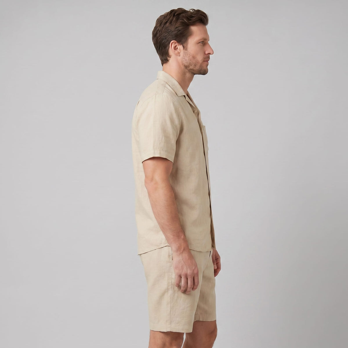 Herren Leinenset mit Kubakragen und Brusttasche | Aribert_12