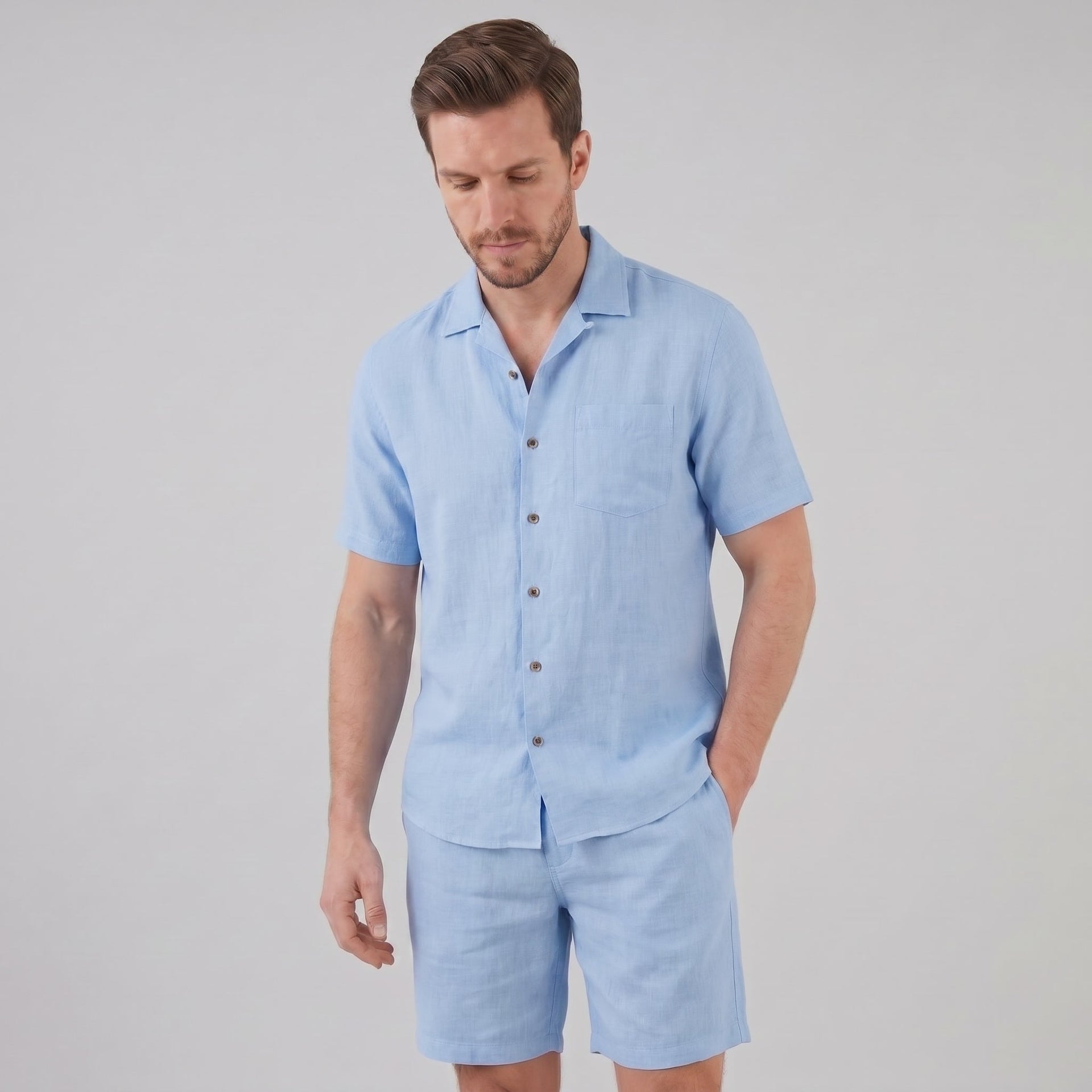 Herren Leinenset mit Kubakragen und Brusttasche | Aribert