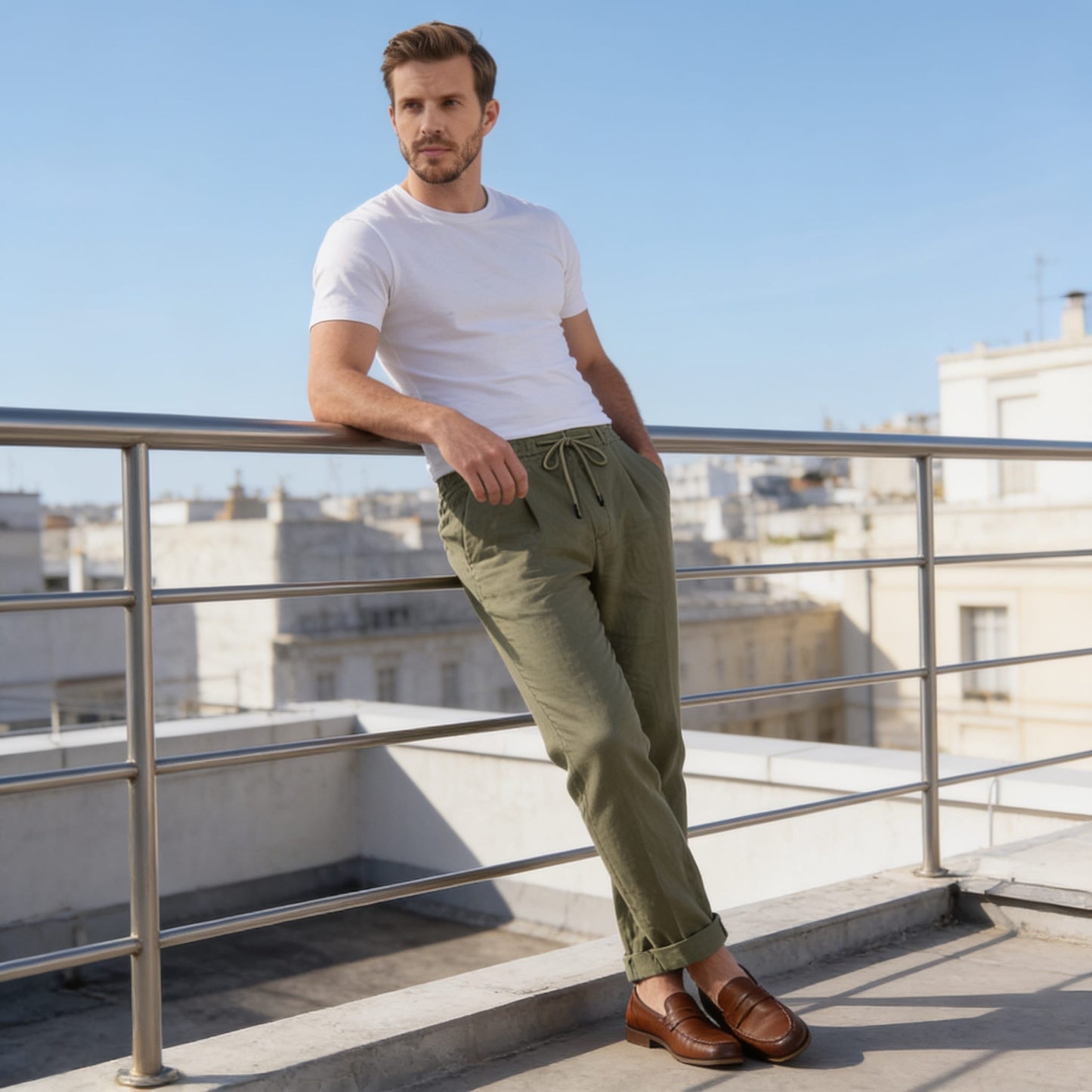 Herren Leinenhose mit Bundfalte und Kordelzug | Willi_30