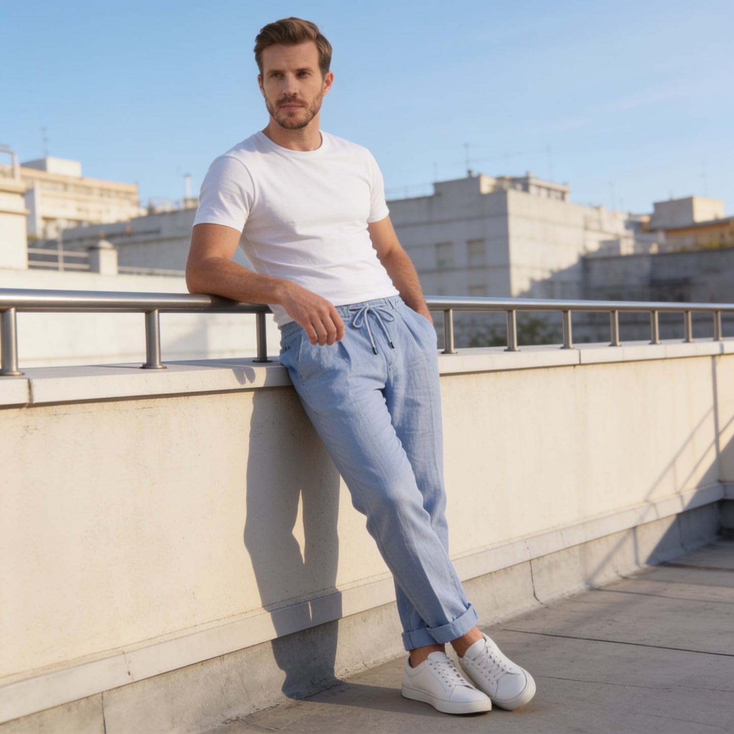 Herren Leinenhose mit Bundfalte und Kordelzug | Willi_42