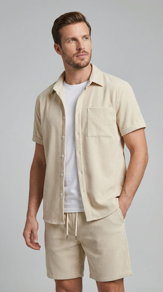 Herren Cordset Kurzarmhemd und Shorts | Bertram_1