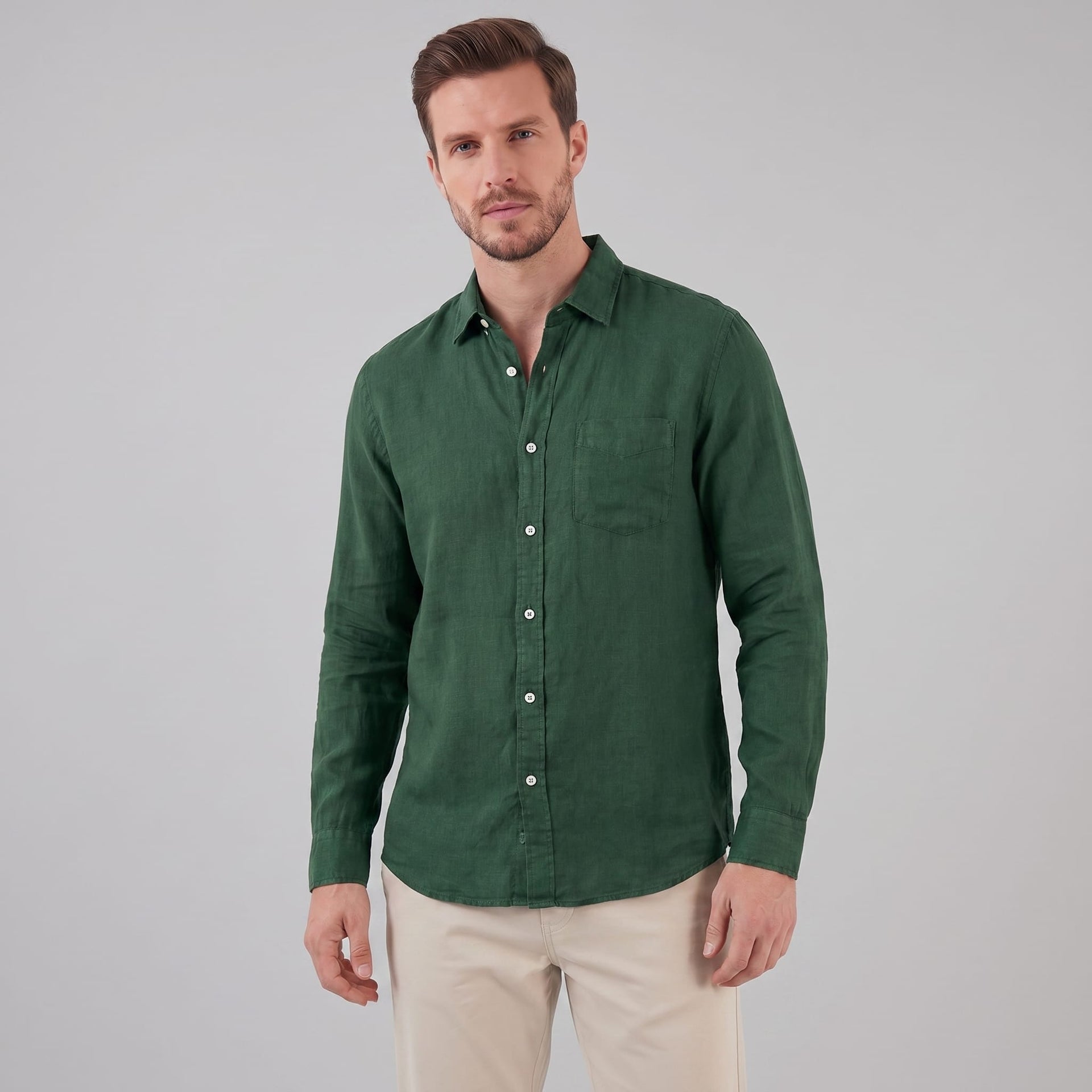 Herren Leinenhemd Button-Down mit Brusttasche | Hartmut