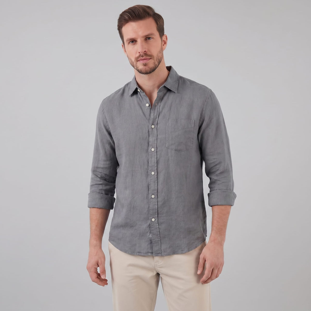 Herren Leinenhemd Button-Down mit Brusttasche | Hartmut_11