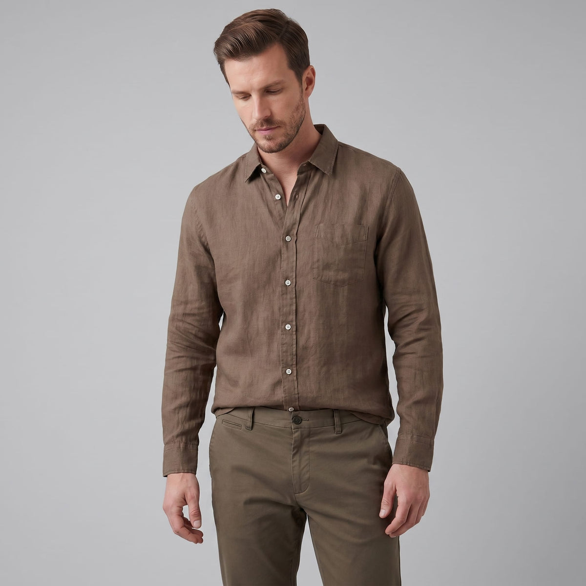 Herren Leinenhemd Button-Down mit Brusttasche | Hartmut