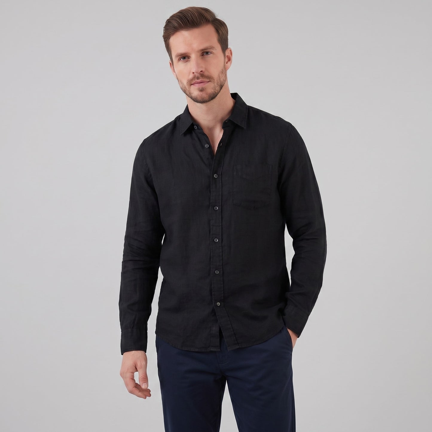 Herren Leinenhemd Button-Down mit Brusttasche | Hartmut_6