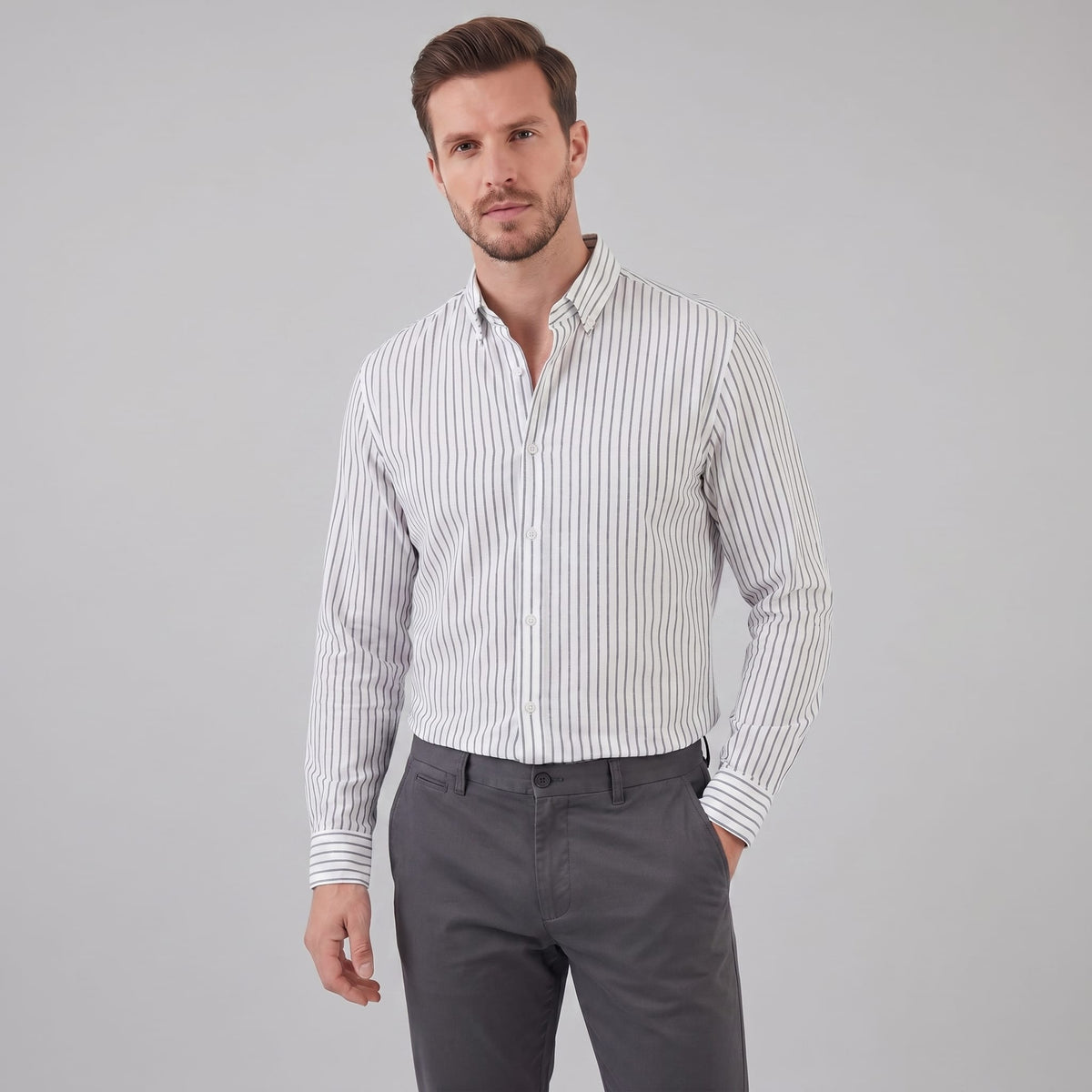 Herren Leinenhemd gestreift Button-Down | Hartwig