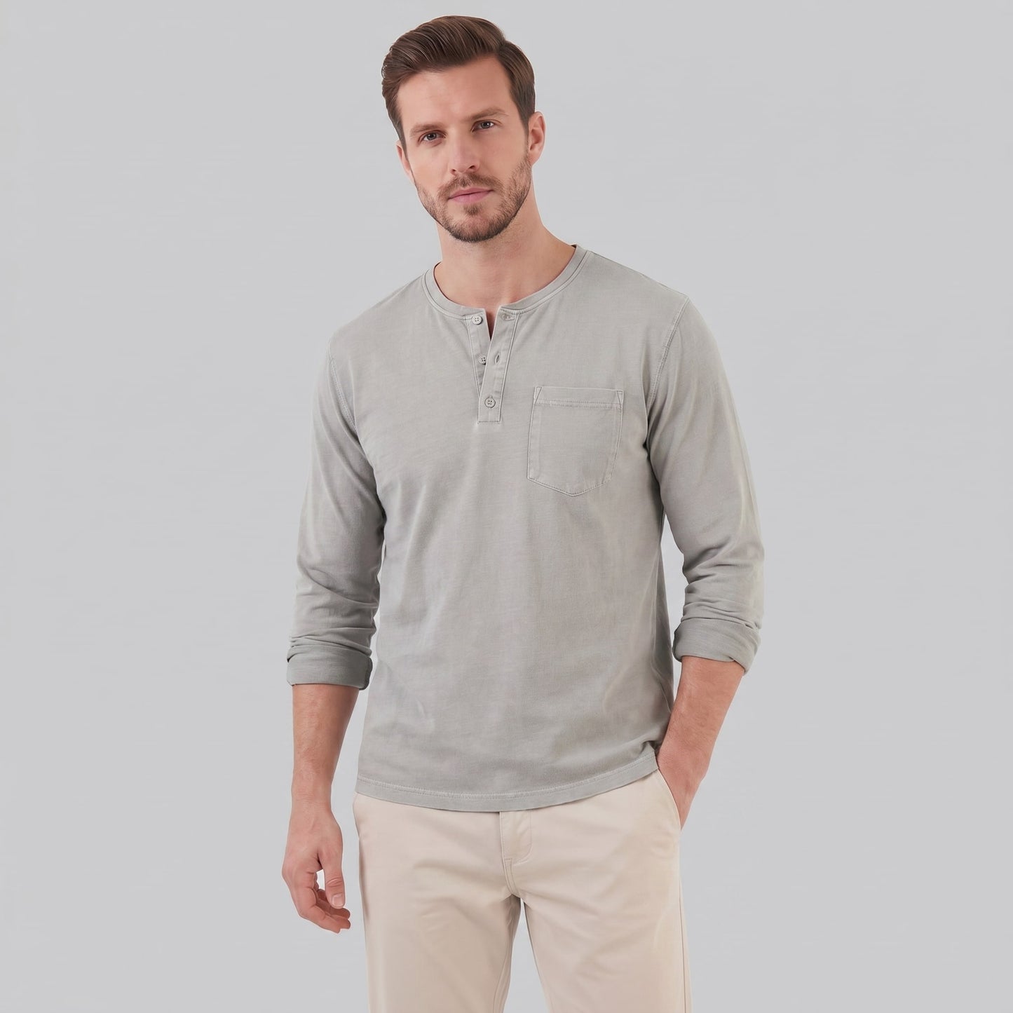 Herren Henleyshirt Langarm mit Brusttasche | Helge_17