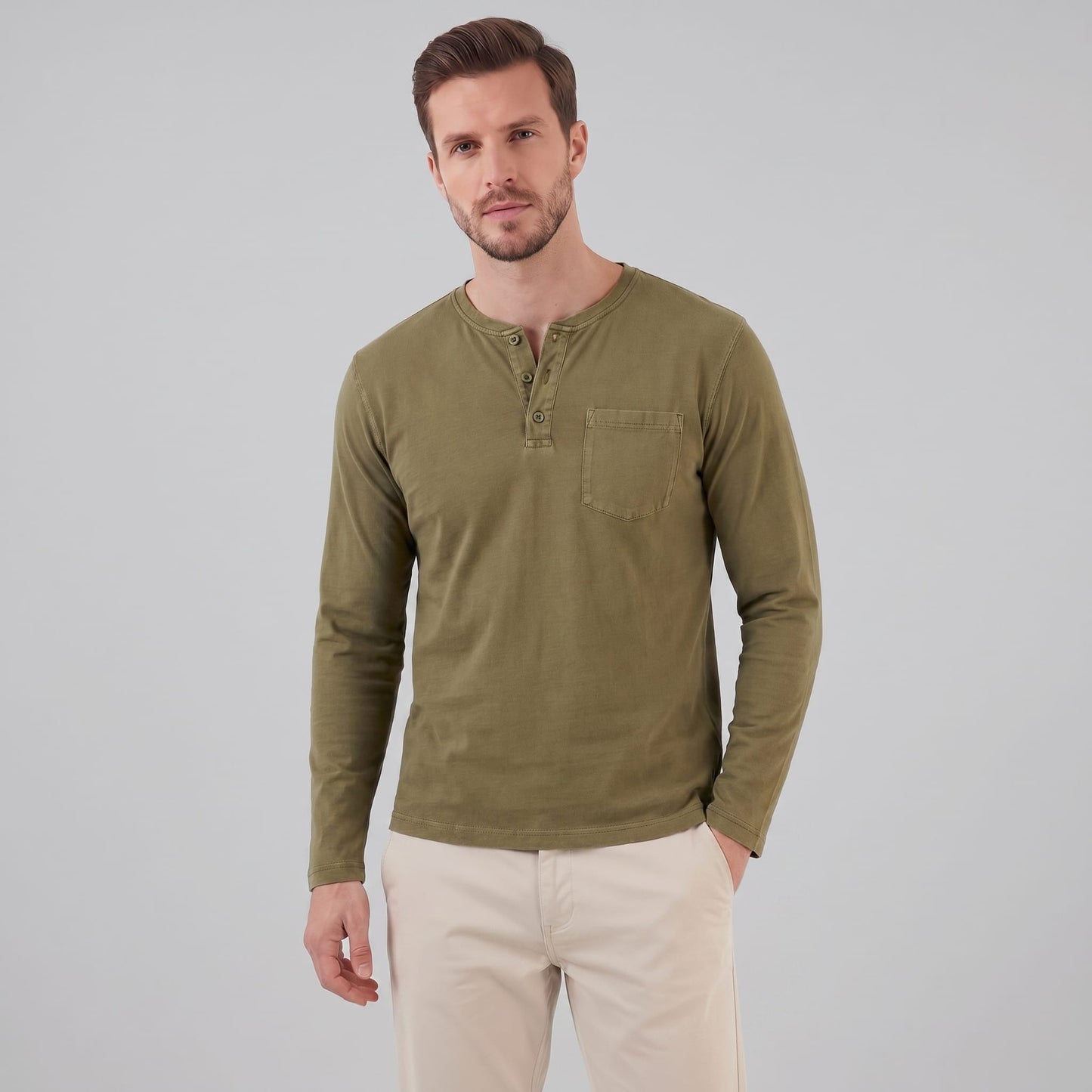 Herren Henleyshirt Langarm mit Brusttasche | Helge_21