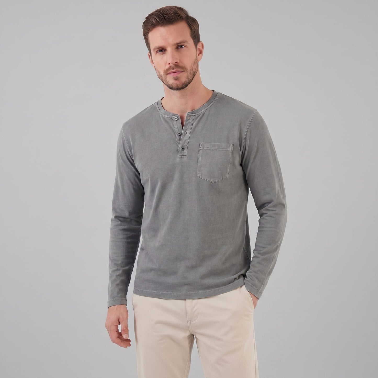 Herren Henleyshirt Langarm mit Brusttasche | Helge_24