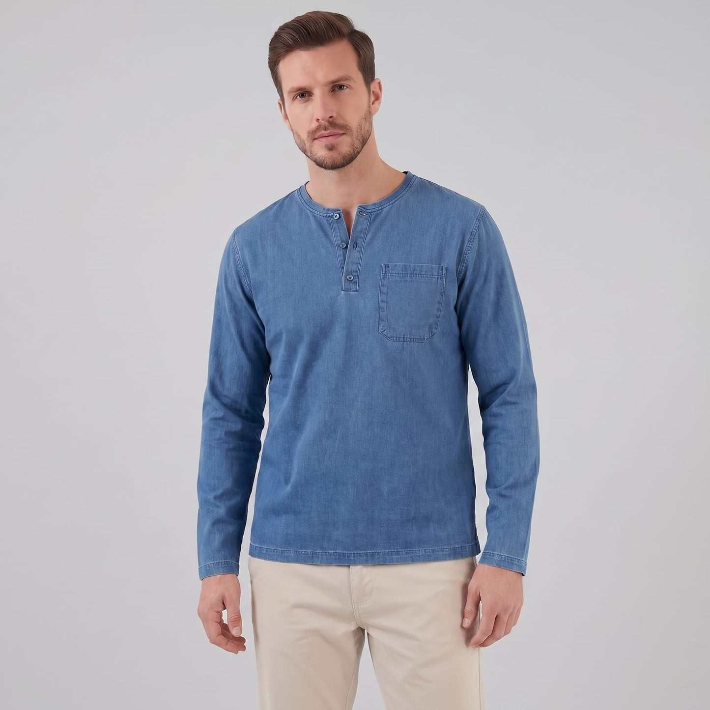 Herren Henleyshirt Langarm mit Brusttasche | Helge_32