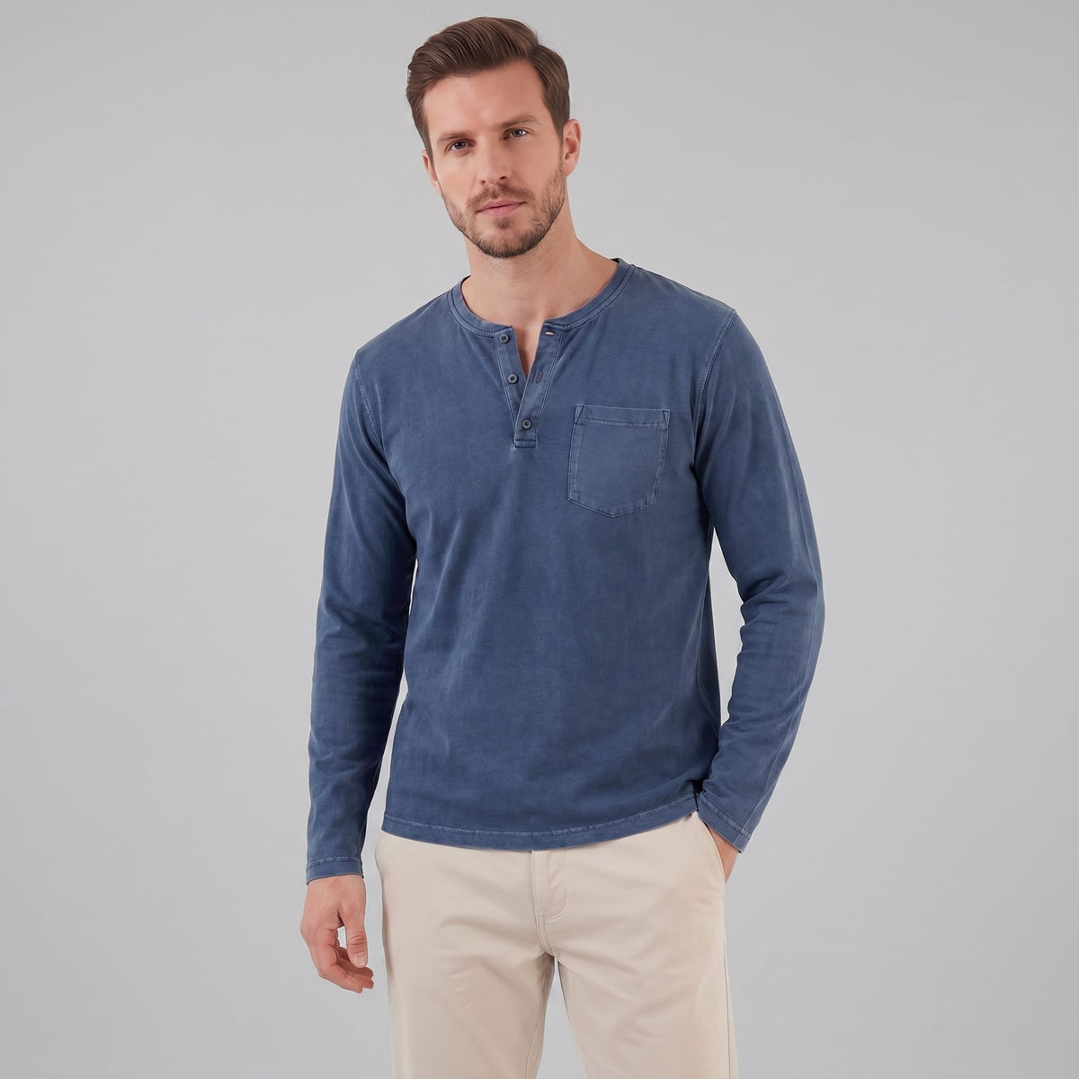 Herren Henleyshirt Langarm mit Brusttasche | Helge_5