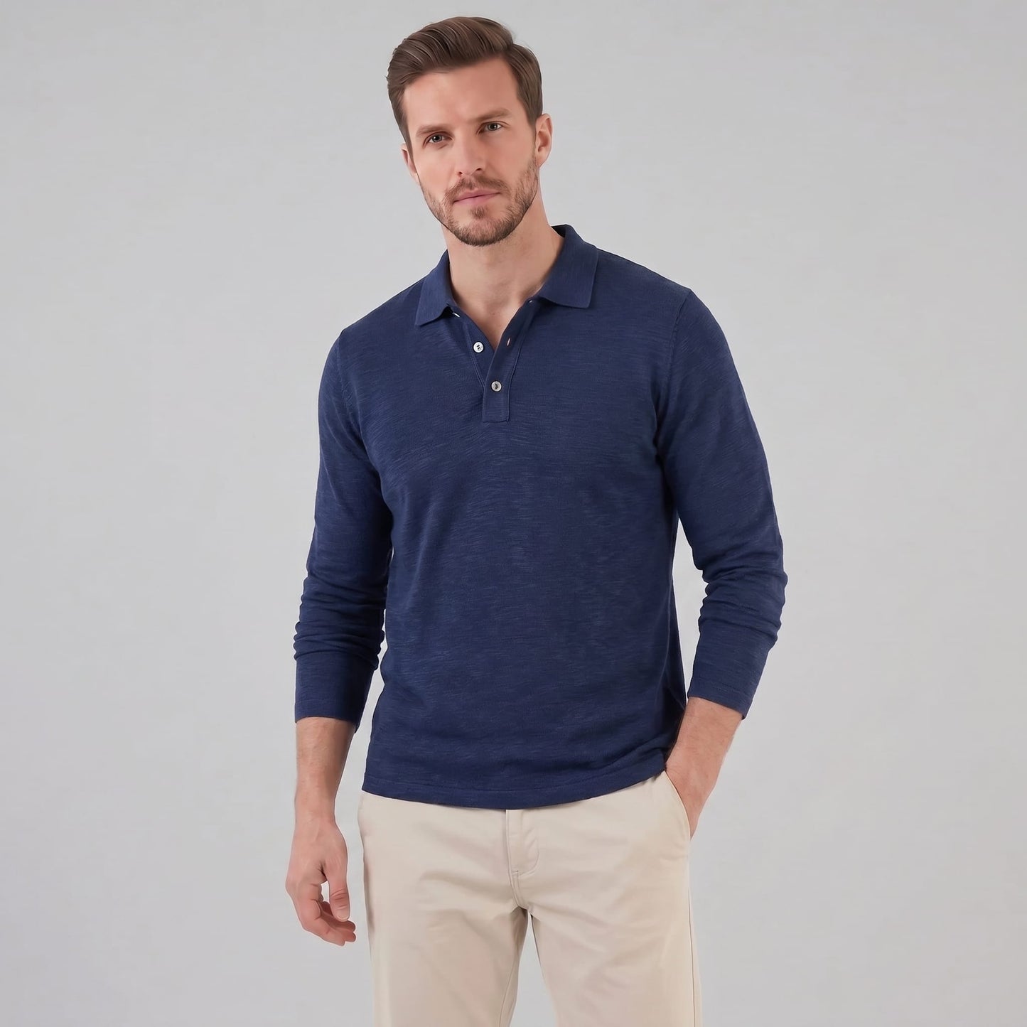 Herren Langarm-Poloshirt mit Knopfleiste | Lukas_16