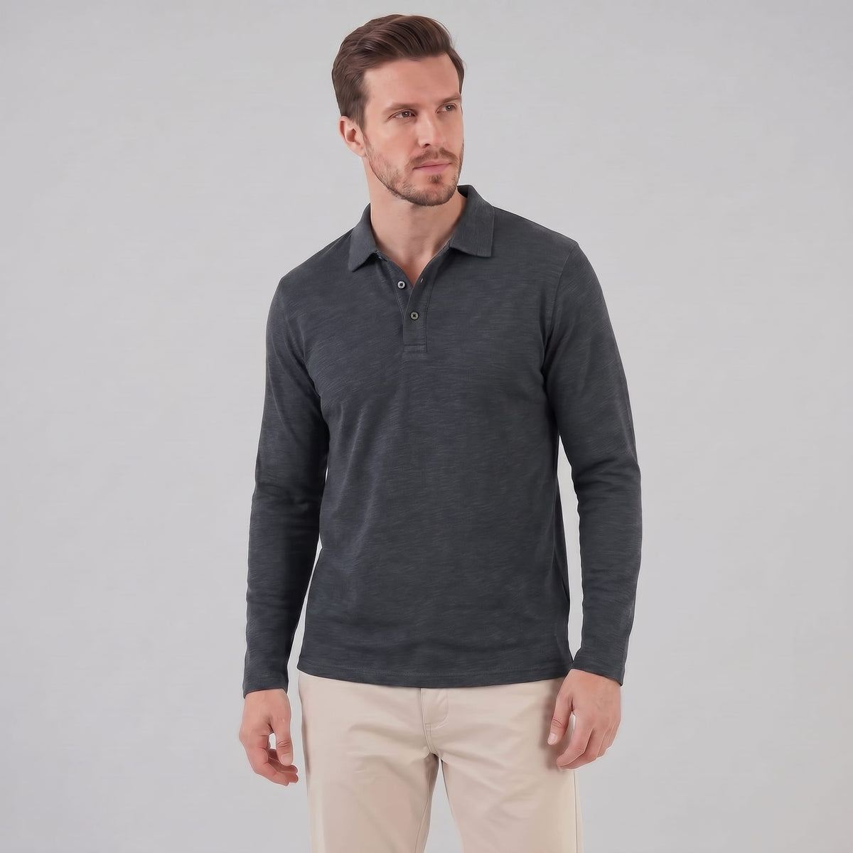Herren Langarm-Poloshirt mit Knopfleiste | Lukas