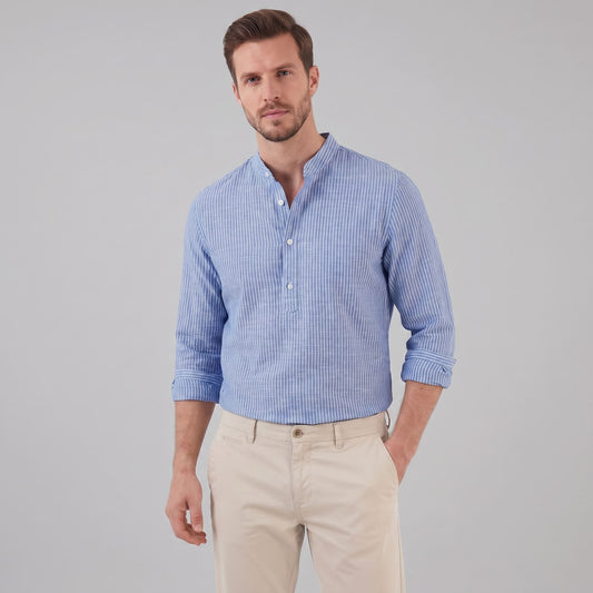 Herren Streifenhemd Henley mit Stehkragen | Horst_1
