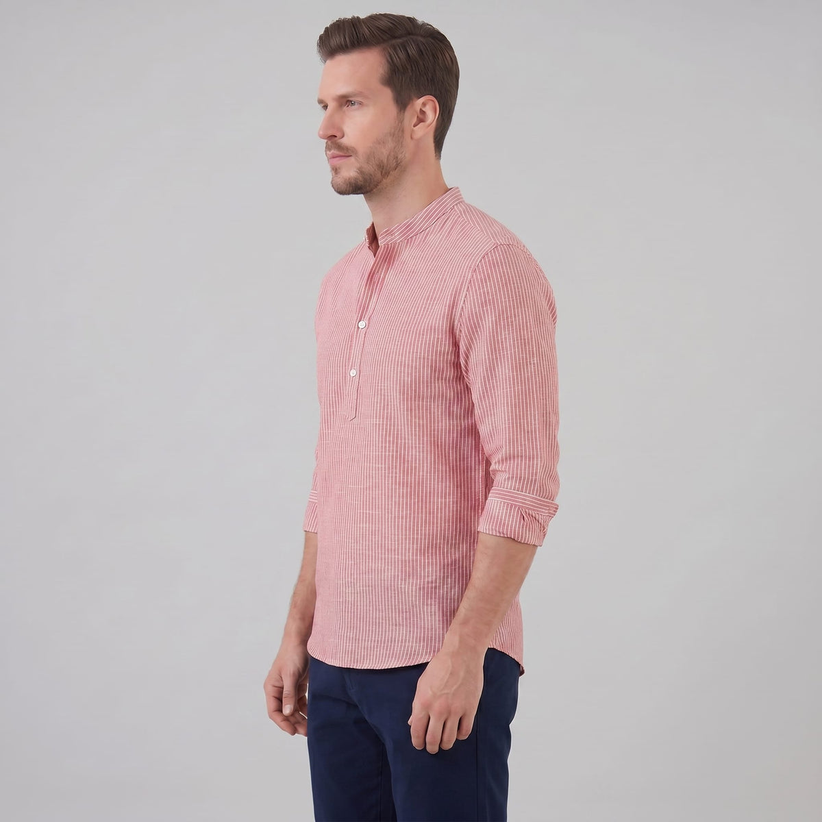 Herren Streifenhemd Henley mit Stehkragen | Horst_11