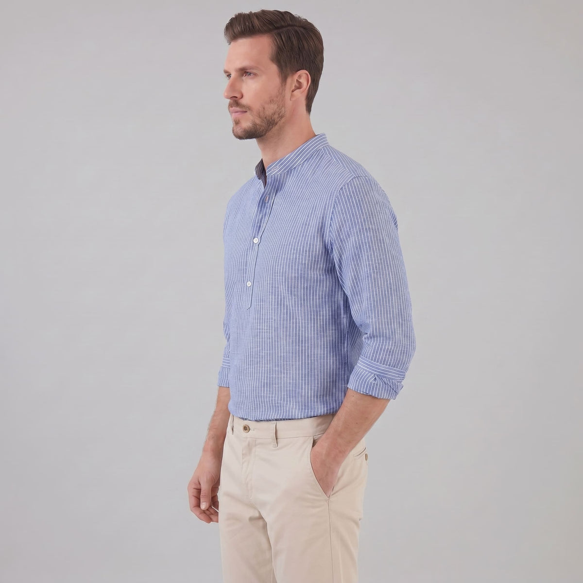 Herren Streifenhemd Henley mit Stehkragen | Horst_3