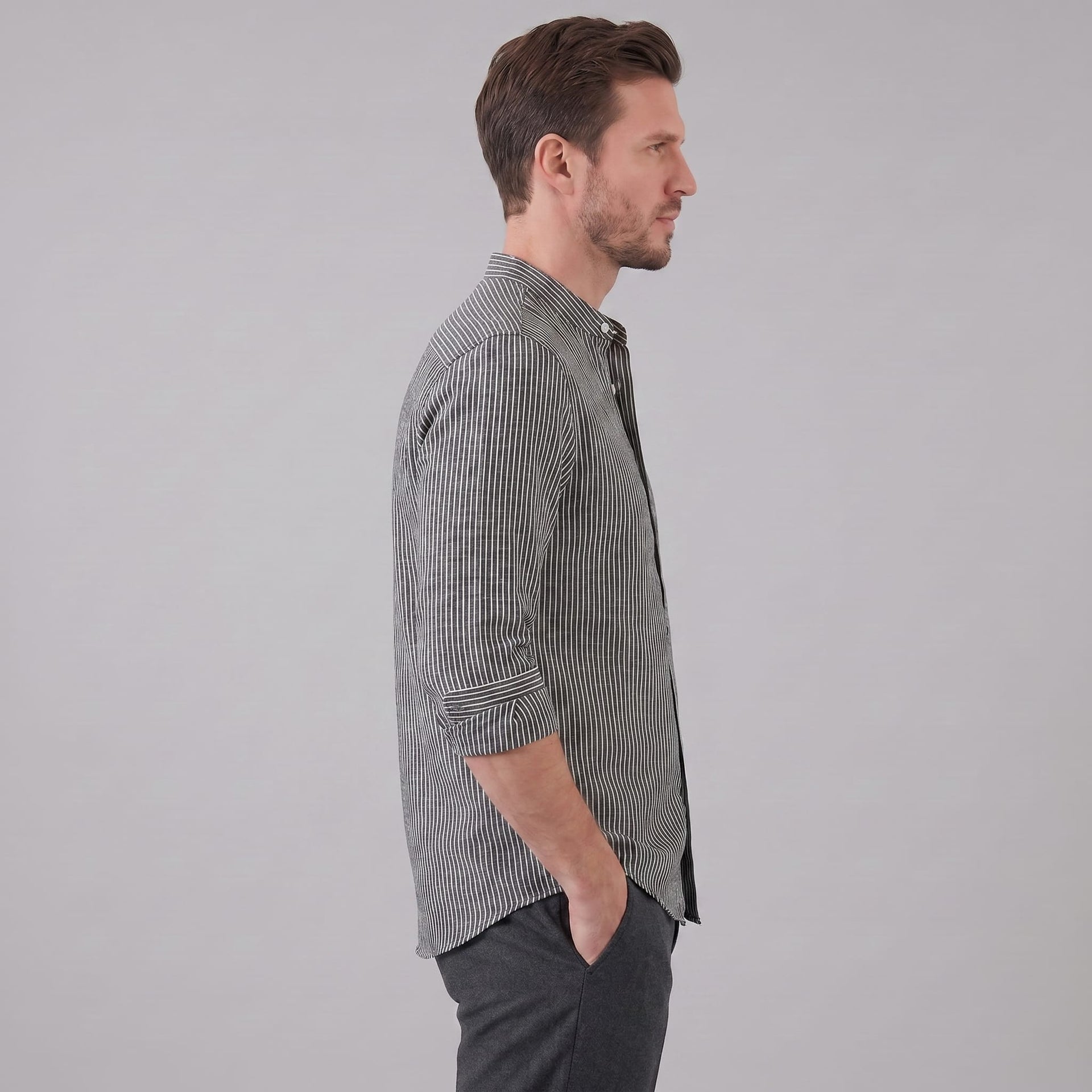 Herren Streifenhemd Henley mit Stehkragen | Horst