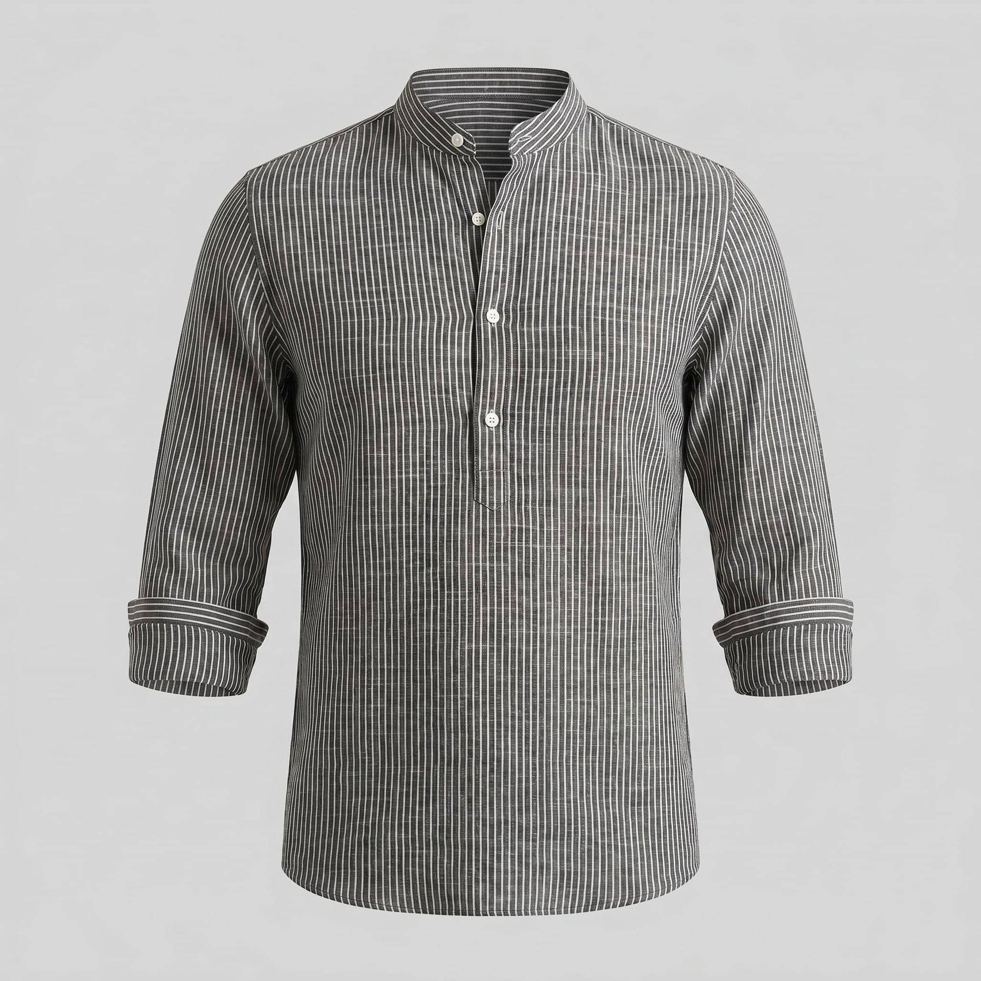 Herren Streifenhemd Henley mit Stehkragen | Horst
