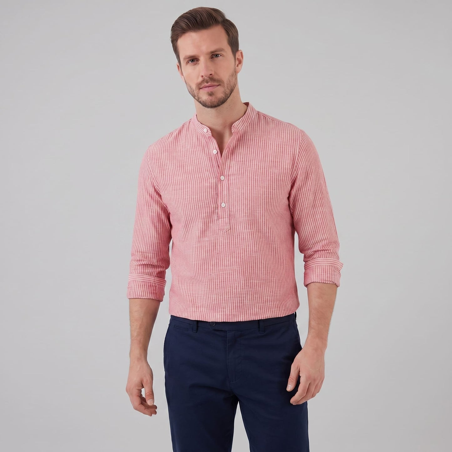Herren Streifenhemd Henley mit Stehkragen | Horst_9
