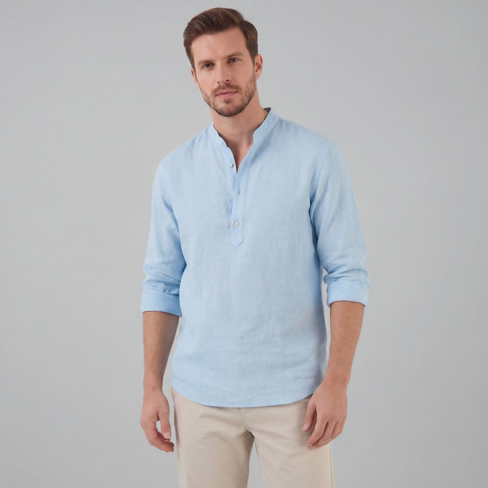 Herren Stehkragenhemd Comfort Fit mit halber Knopfleiste | Hubert