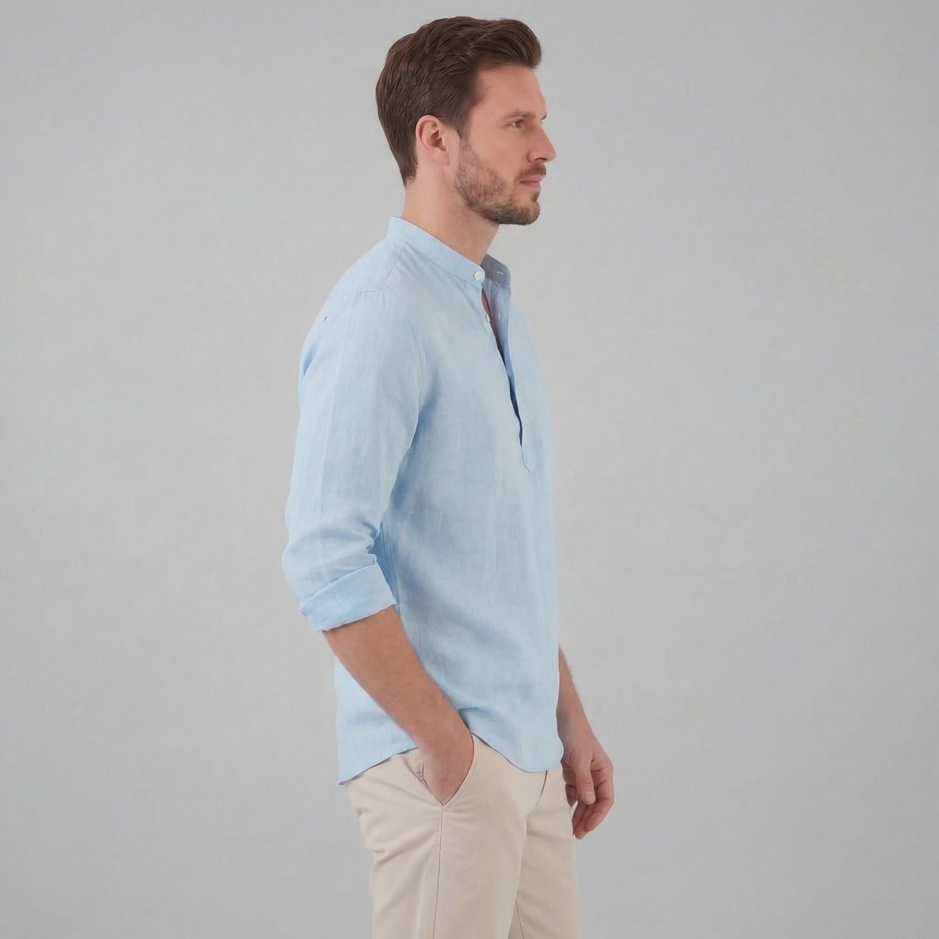 Herren Stehkragenhemd Comfort Fit mit halber Knopfleiste | Hubert
