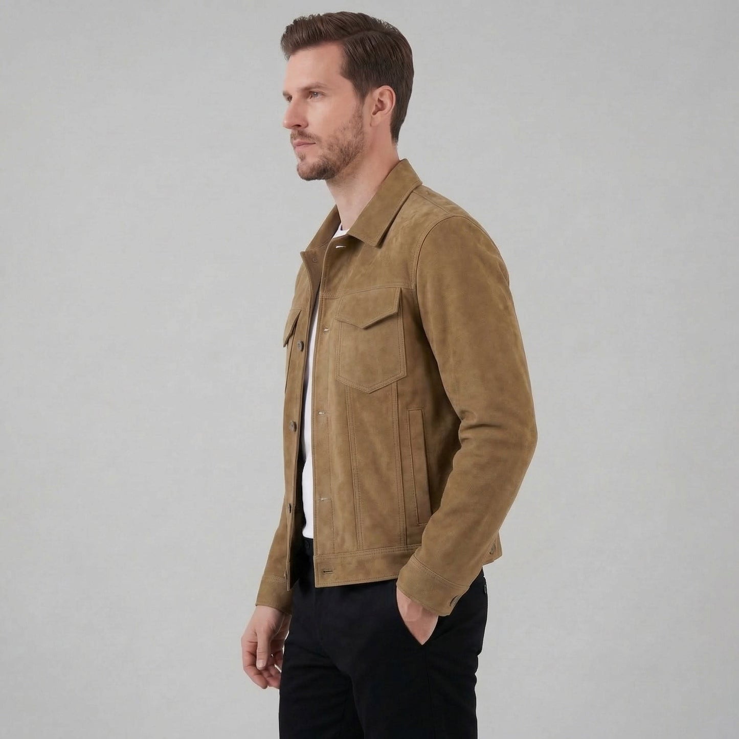 Herren Hemdjacke in Wildlederoptik mit Brusttaschen | Erich_13
