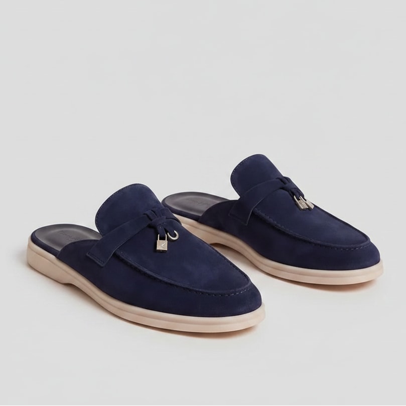 Herren Wildleder-Loafer Mules mit Metallanhänger | Bruno