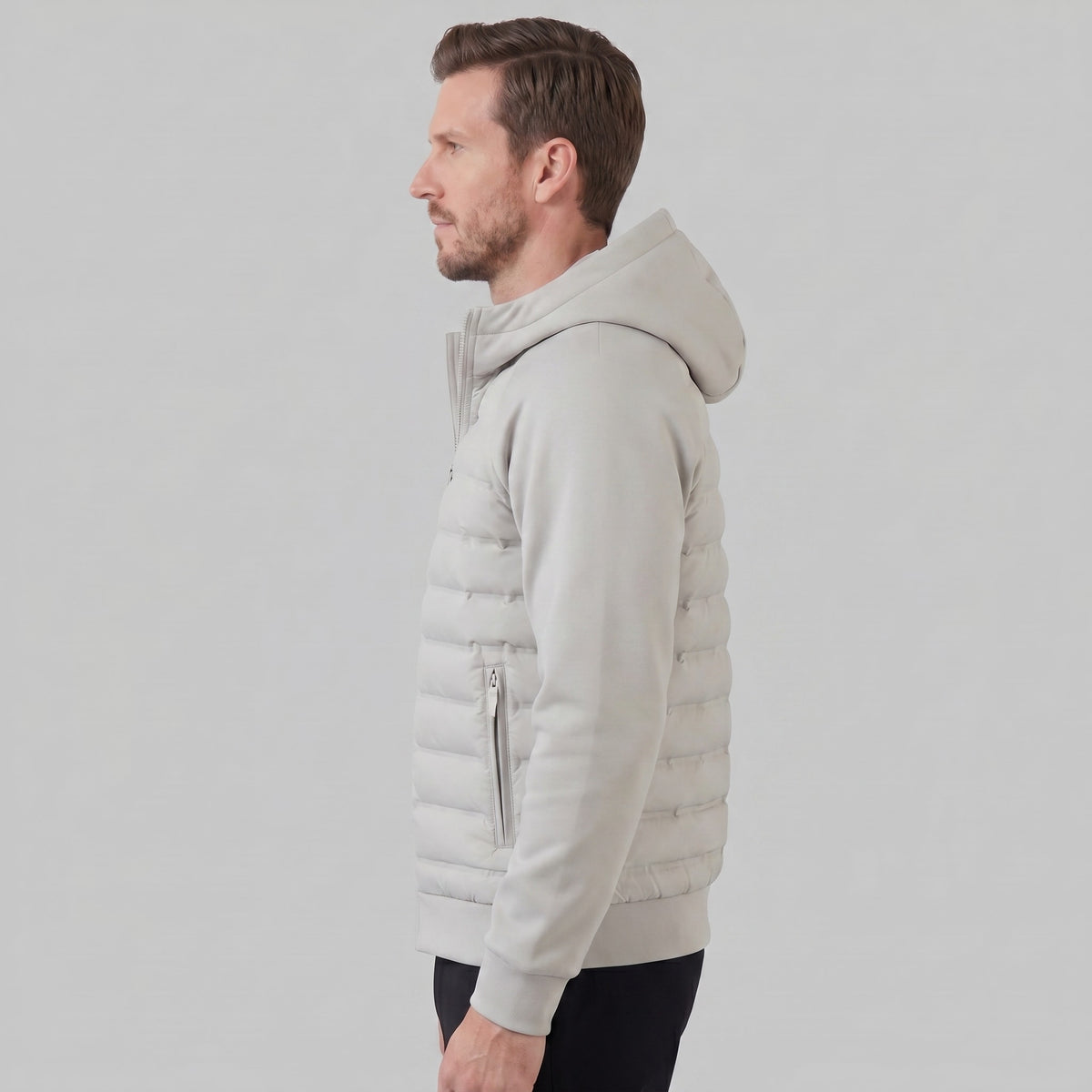 Herren Steppjacke mit Strickärmeln und Kapuze | Wieland