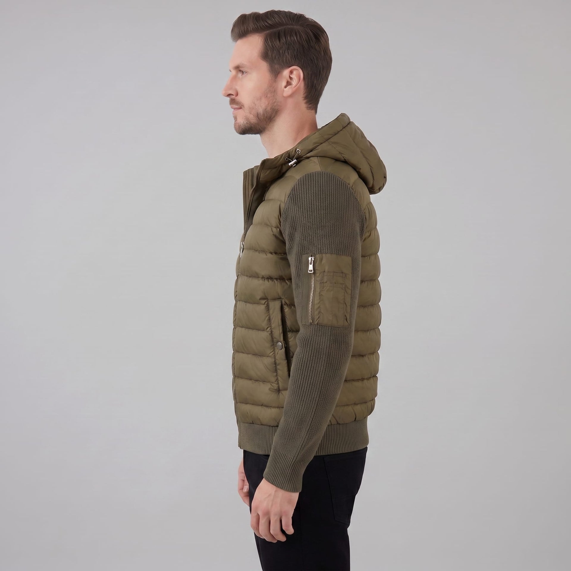 Herren Steppjacke mit Strickärmeln und Kapuze | Wieland