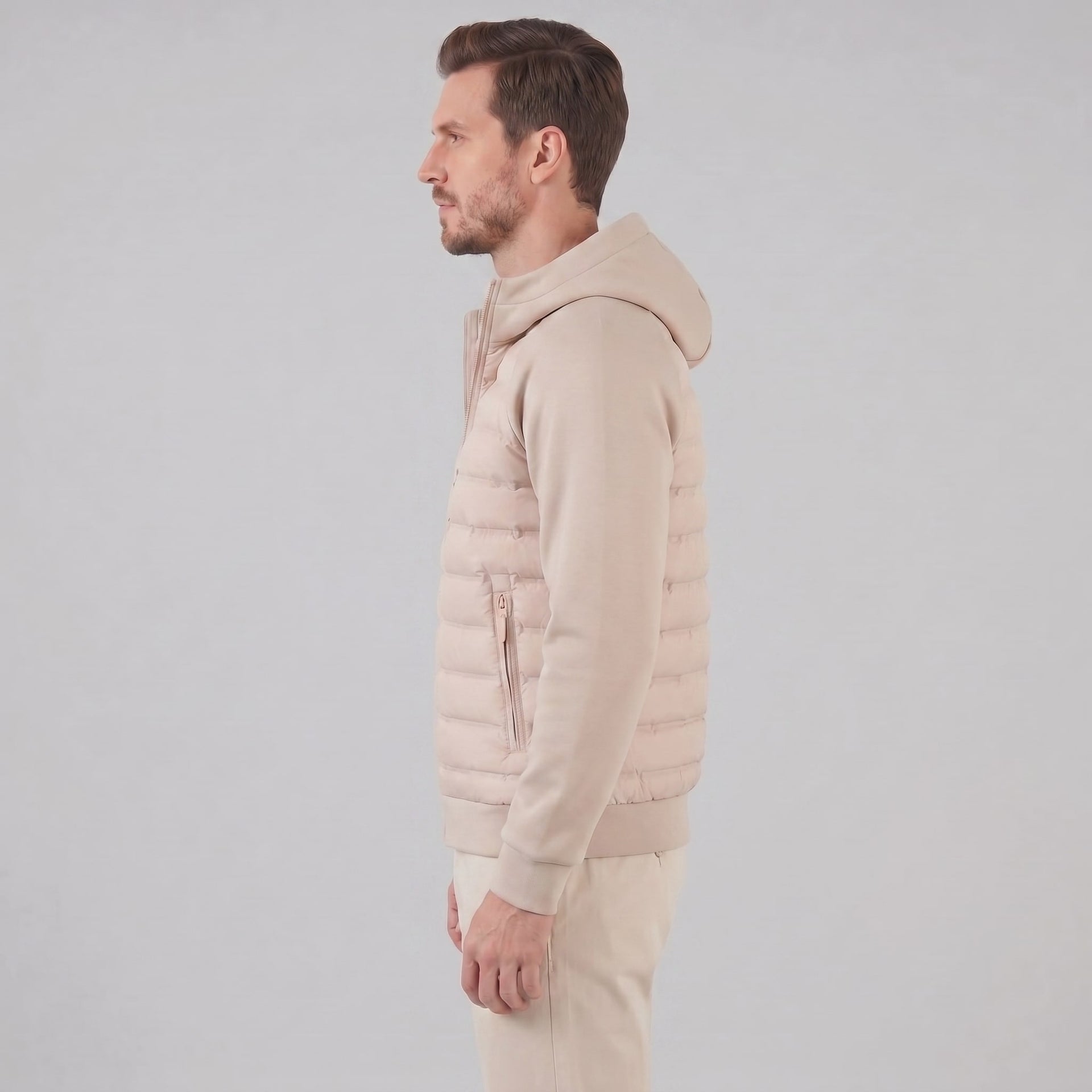 Herren Steppjacke mit Strickärmeln und Kapuze | Wieland