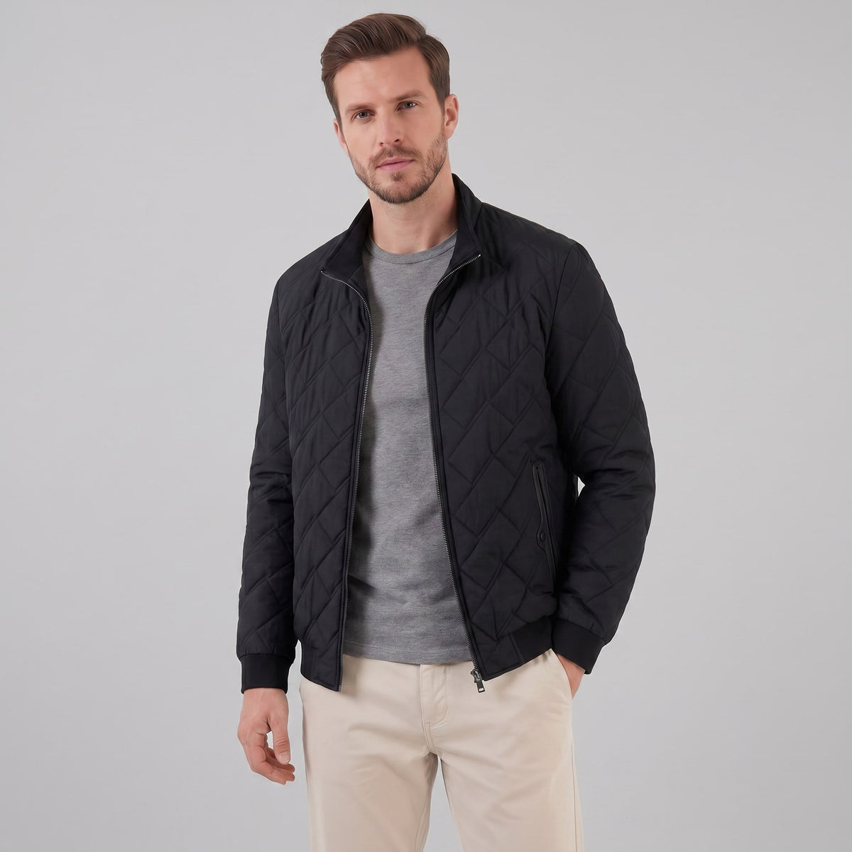 Herren Steppjacke mit Reißverschluss | Wolf