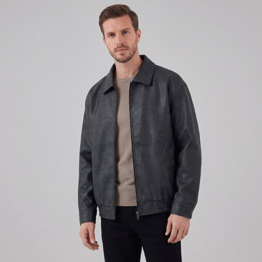 Herren Kunstlederjacke mit Hemdkragen | Wulf_1