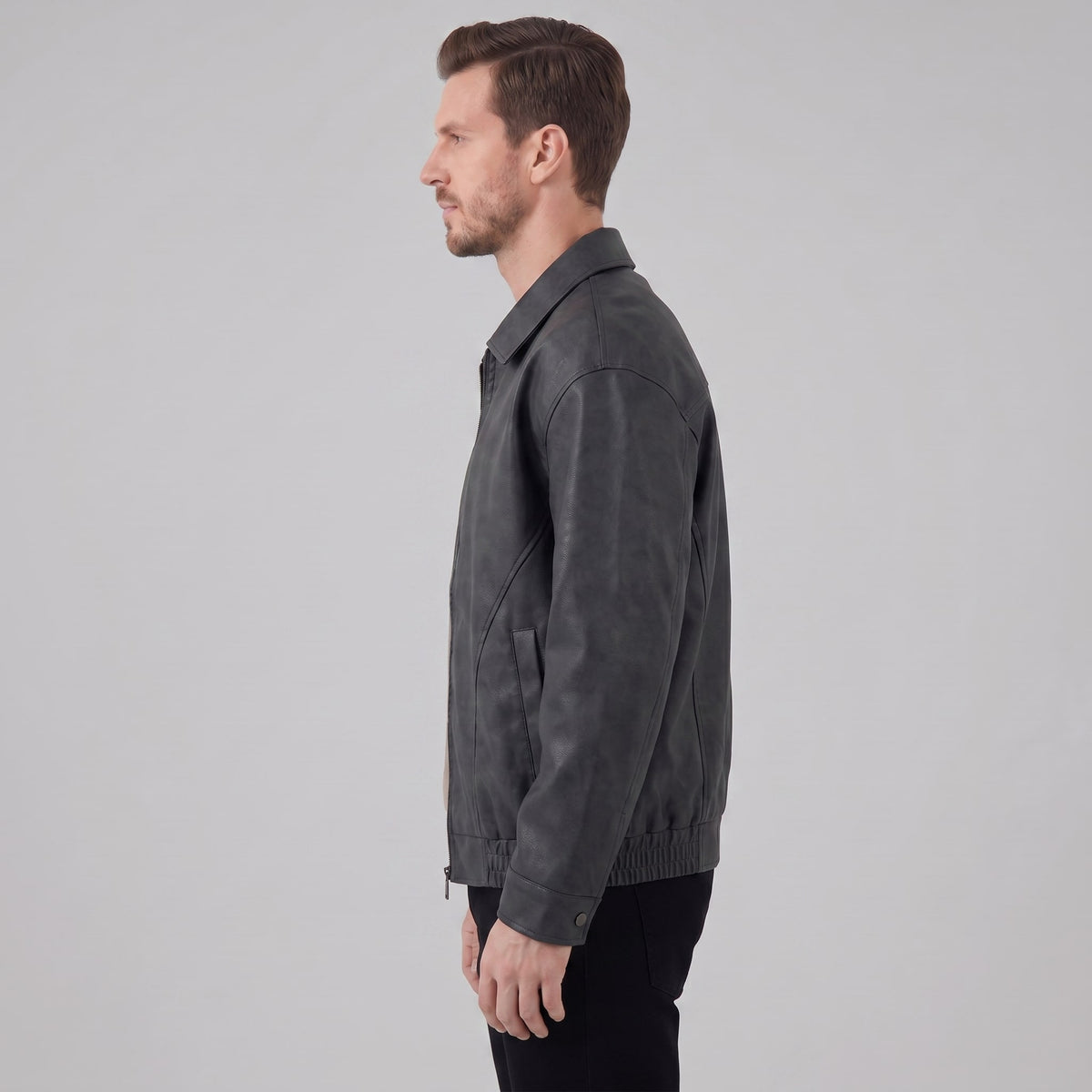 Herren Kunstlederjacke mit Hemdkragen | Wulf_3