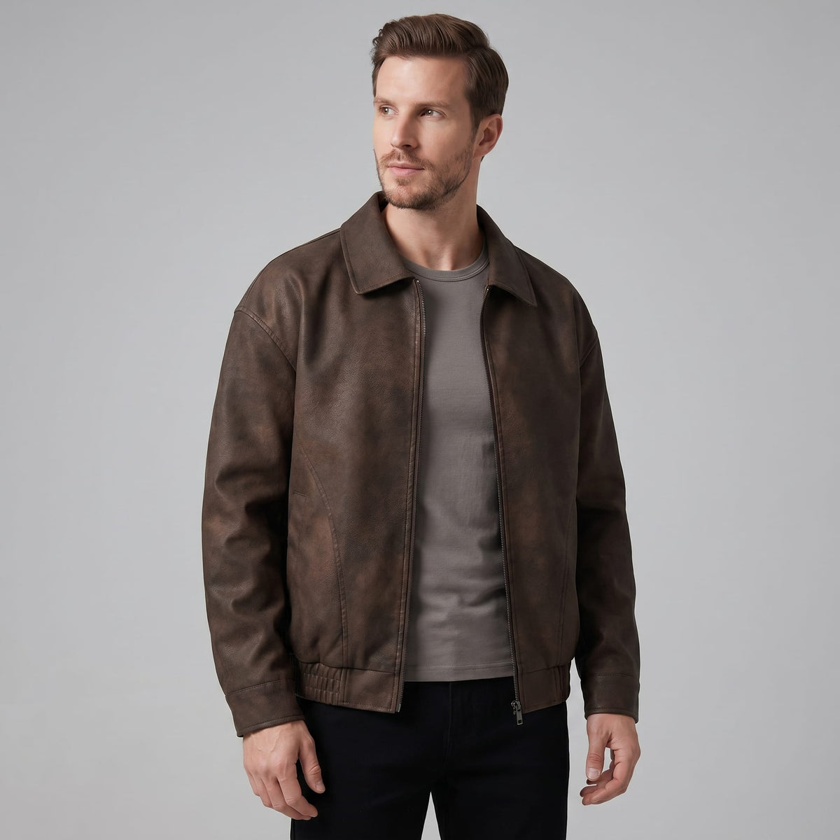 Herren Kunstlederjacke mit Hemdkragen | Wulf_7