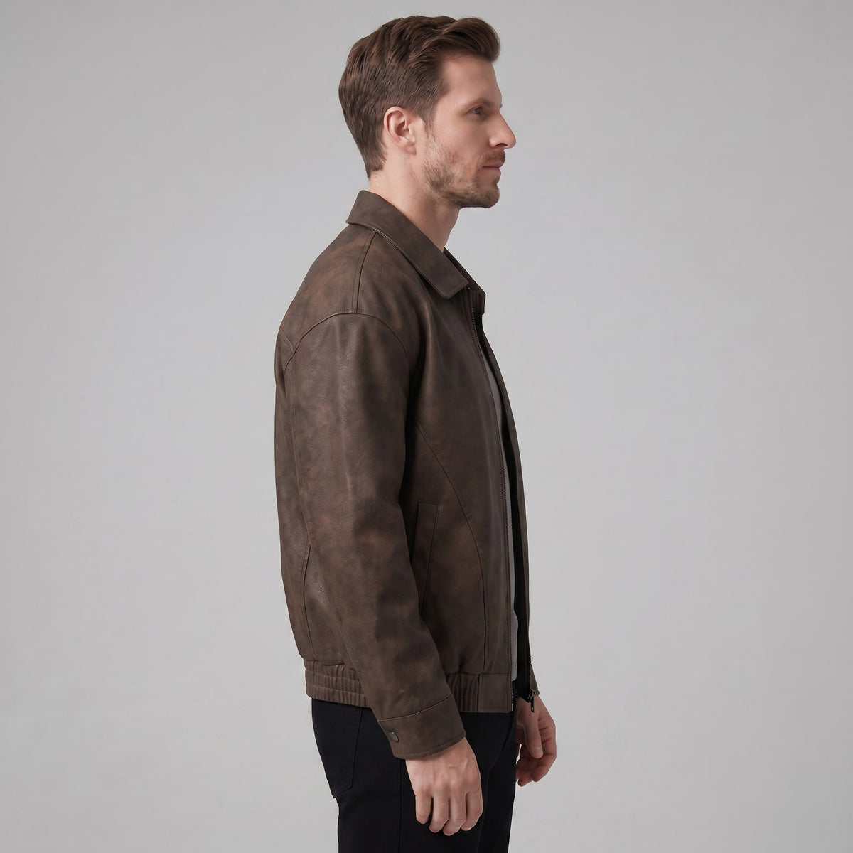Herren Kunstlederjacke mit Hemdkragen | Wulf