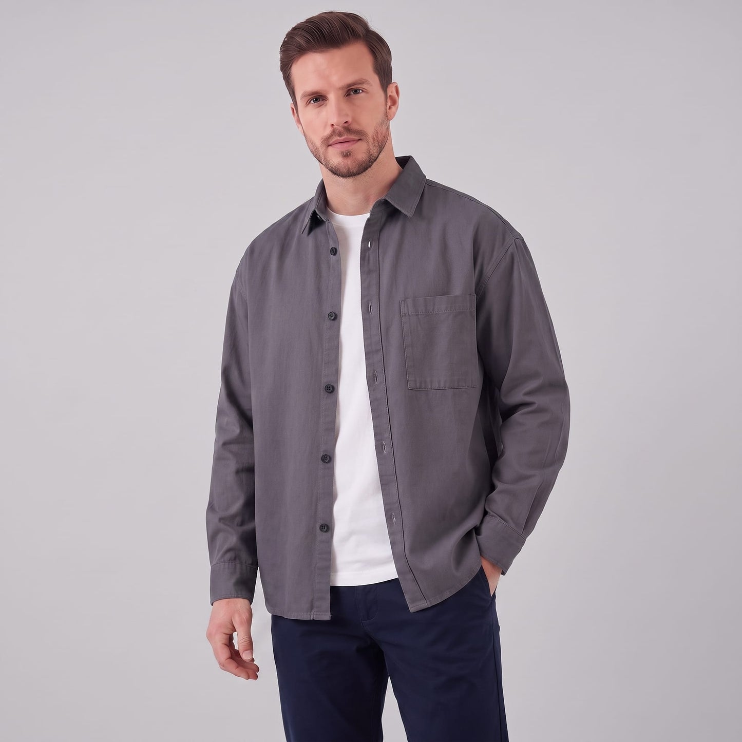 Herren Hemdjacke Oversize mit Brusttasche | Frank_19