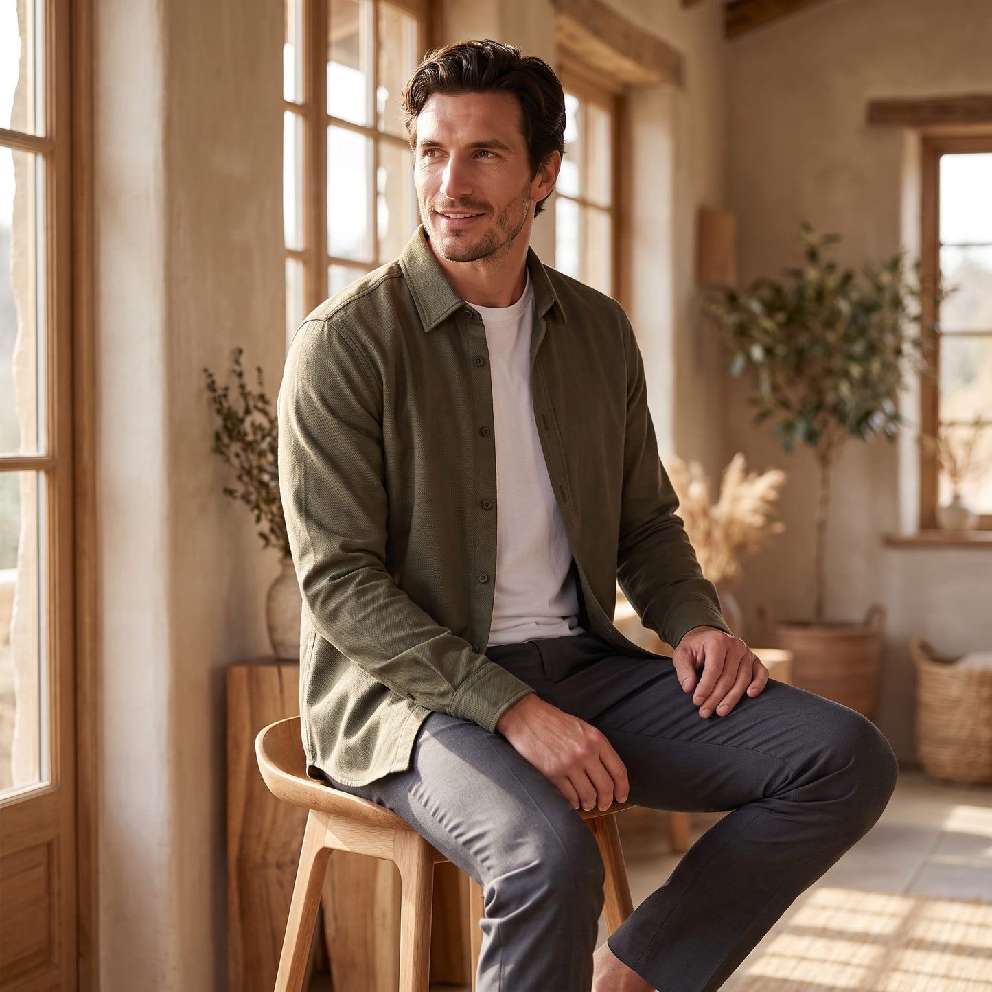 Herren Viskosehemd Overshirt mit Kentkragen | Detlef_12