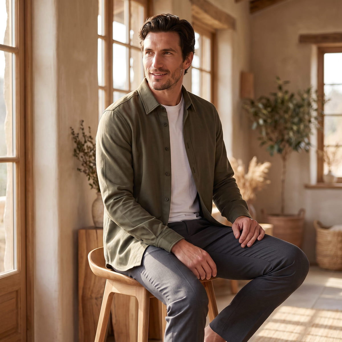 Herren Viskosehemd Overshirt mit Kentkragen | Detlef