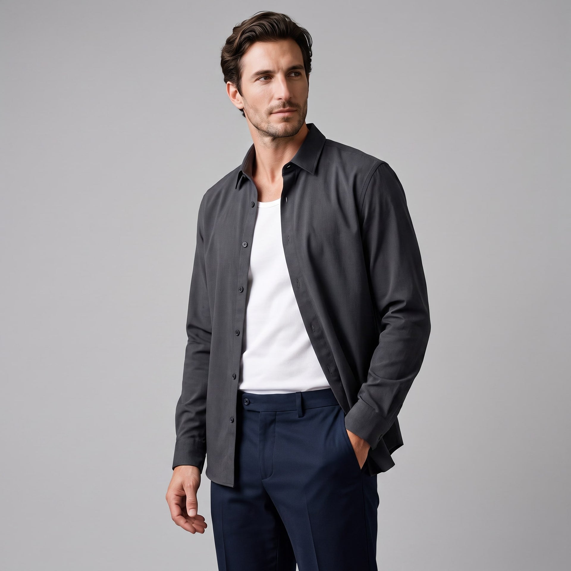 Herren Viskosehemd Overshirt mit Kentkragen | Detlef