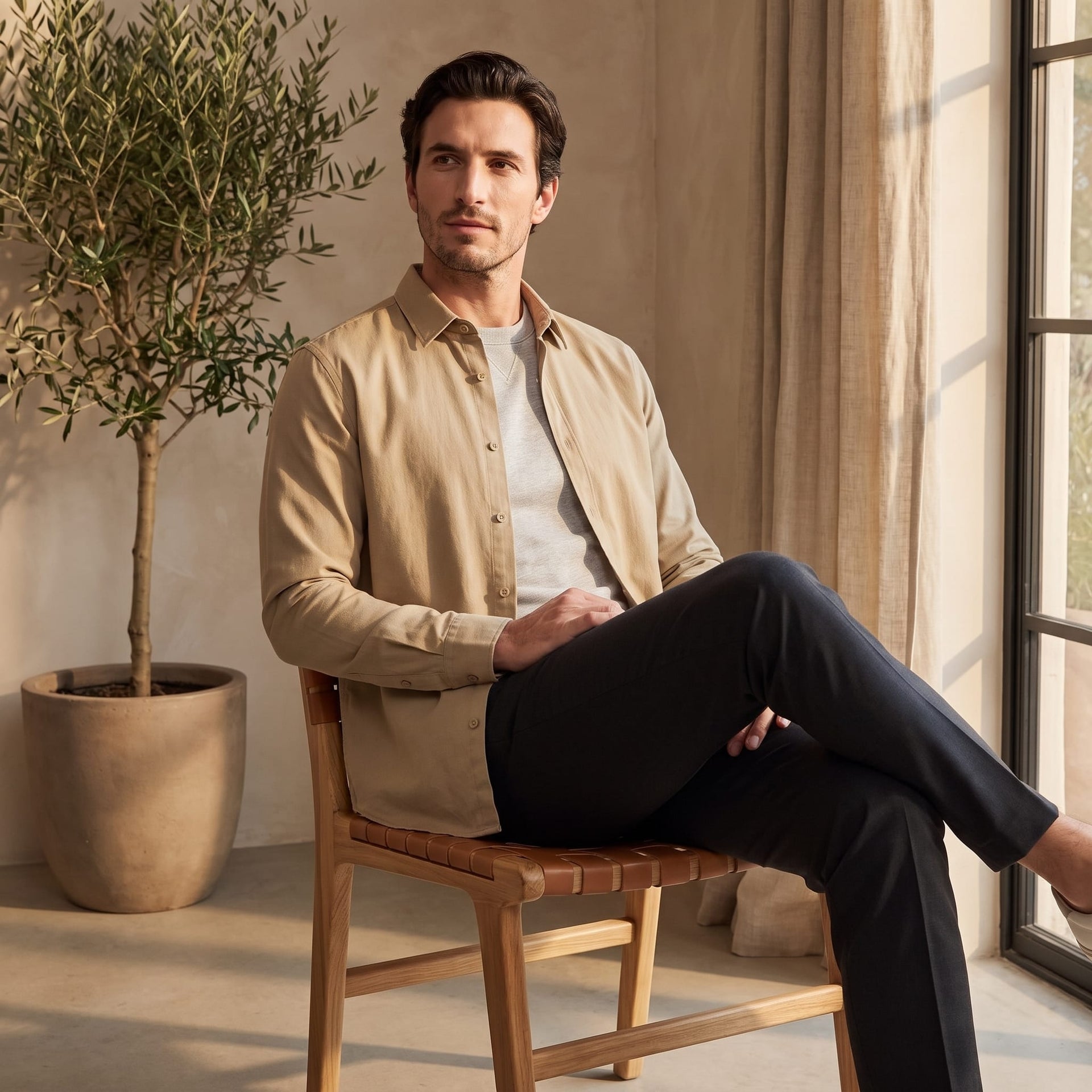 Herren Viskosehemd Overshirt mit Kentkragen | Detlef