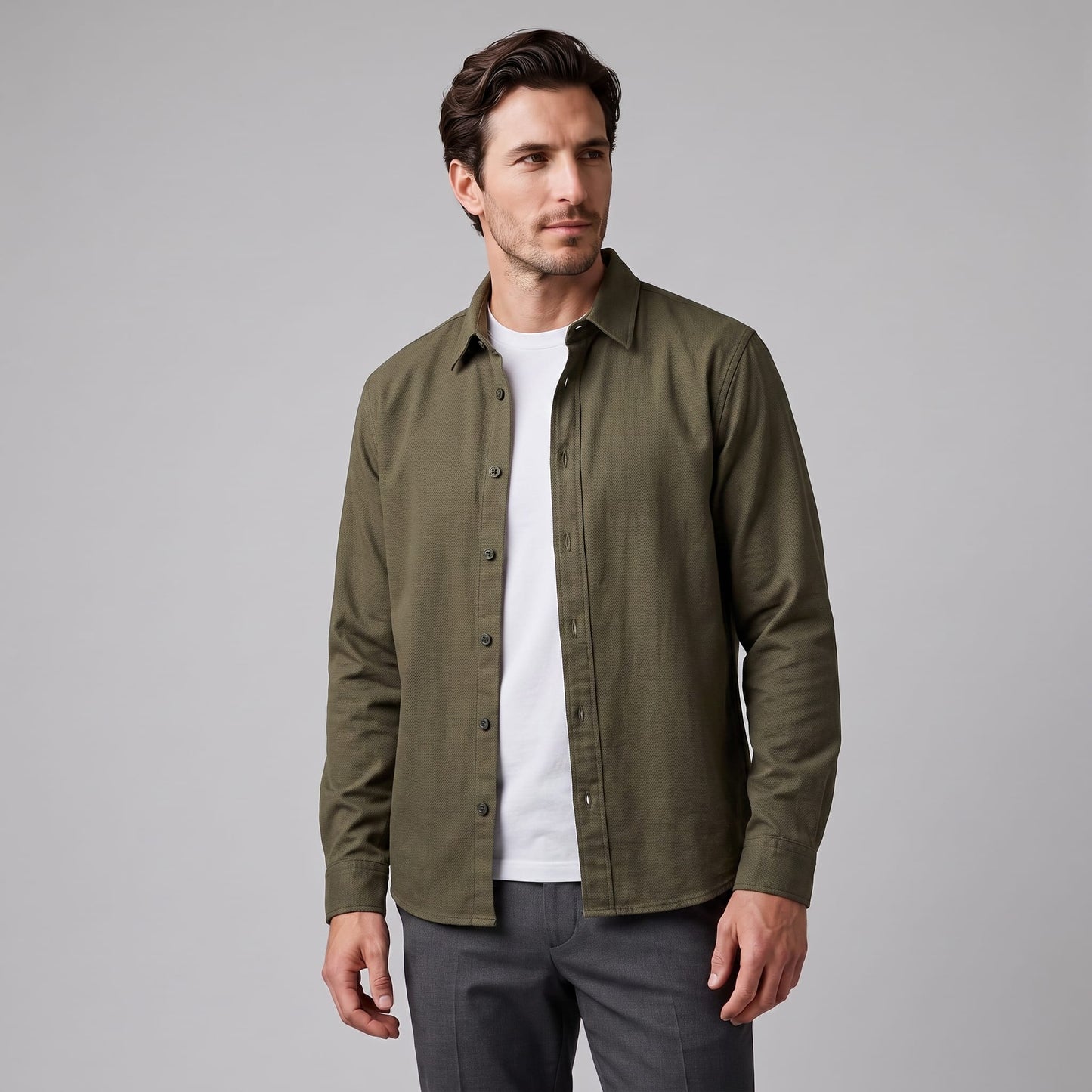 Herren Viskosehemd Overshirt mit Kentkragen | Detlef_7